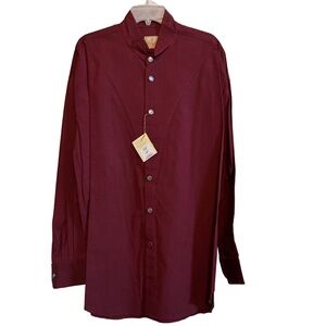 Men's Stubbs Western Wear Cranberry Red Banded Collar Buffalo Nickel Button
